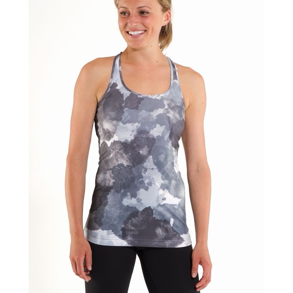 Lululemon Cool Racerback Tank Top Gray White Marble Cloud Tie Dye Yoga Gym Slim
